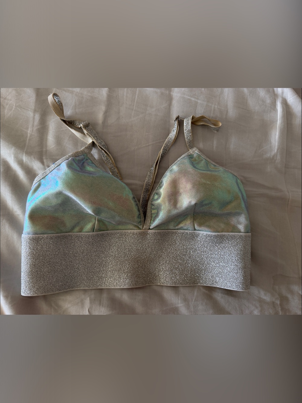 💛 Cute booty 💛 Shimmer Holographic Silver Bralette with Wide Elastic Band